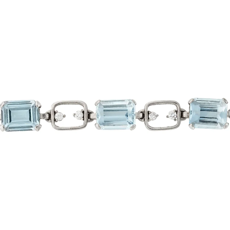 Simple leather bracelets for a casual look-*1950s Aquamarine and Diamond Line Bracelet*