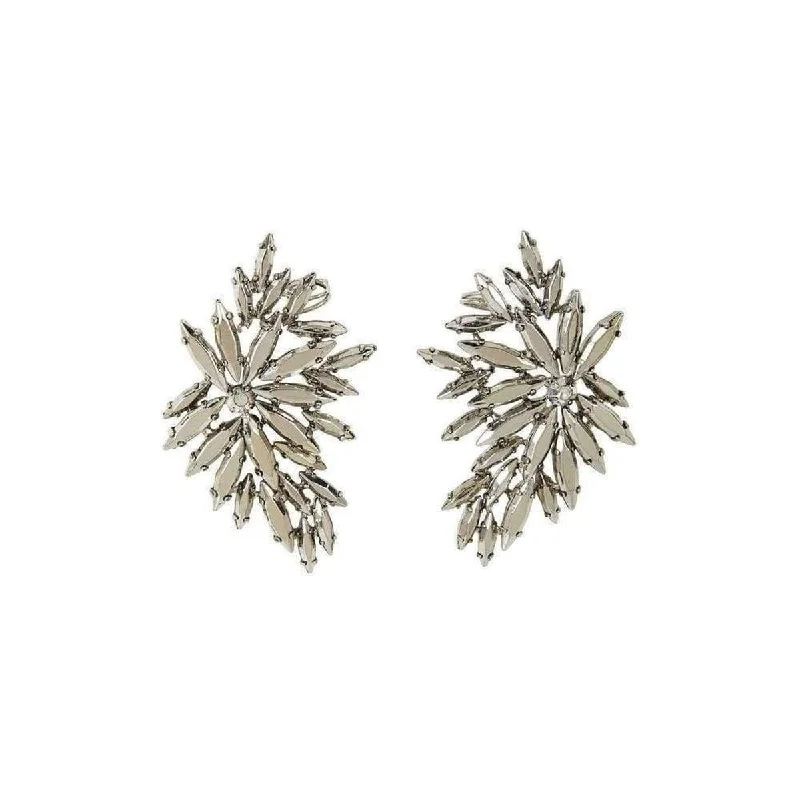 Crystal earrings with sparkling accents-Floral Silver Statement Earrings