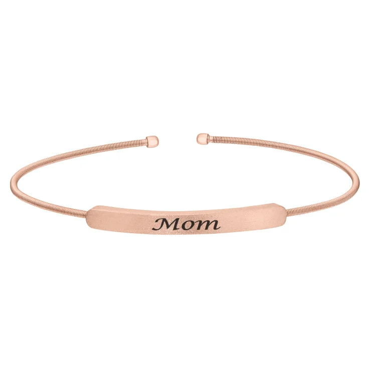 Trendy stacking bracelets for layered fashion-Rose Gold Finish Sterling Silver Cable Cuff Bracelet With Name Plate - MOM