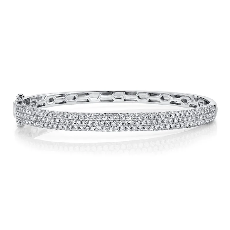 Birthstone bangles for family keepsakes-14K White Gold Diamond Pave Thin Bangle