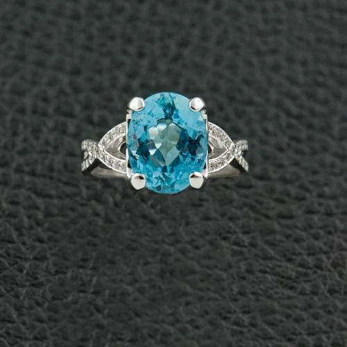 Gold wedding bands for timeless elegance-Aquamarine & Diamond Ring