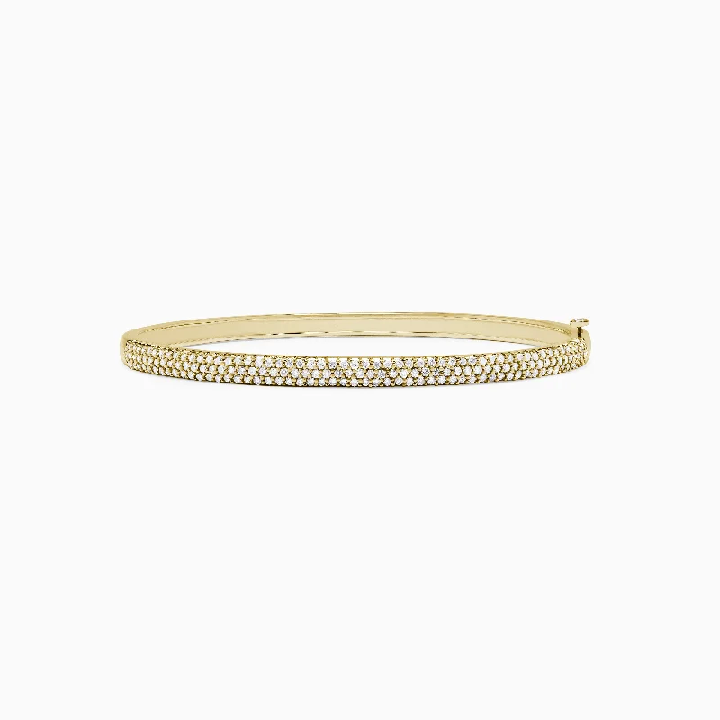 Trendy stacking bracelets for layered fashion-D'Oro 14K Yellow Gold Pave Diamond Bangle, 1.20 TCW