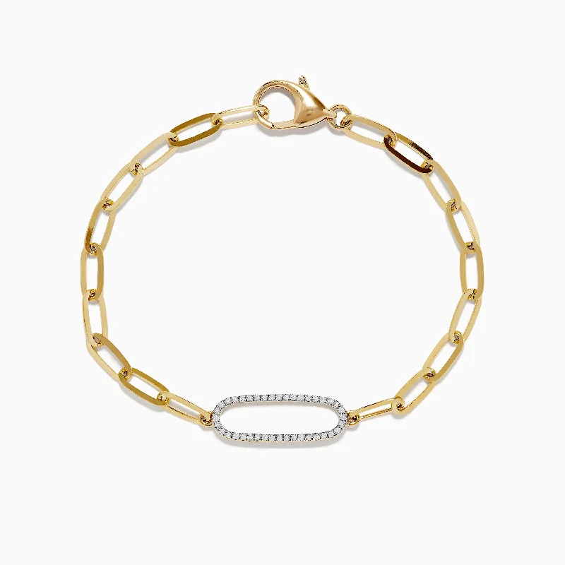 Gold bracelets for elegant fashion-D'oro 14K Yellow Gold Diamond Paperclip Bracelet 0.16 TCW