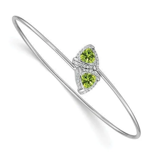 Ethnic-inspired bangles for traditional attire-14KT WHITE GOLD 1.12 CTW PERIDOT & .16 CTW DIAMOND FLEX BANGLE BRACELET