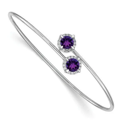 Elegant bangles for formal events and parties-14KT WHITE GOLD 0.80 CTW AMETHYST & 0.12 CTW DIAMOND FLEX BANGLE BRACELET