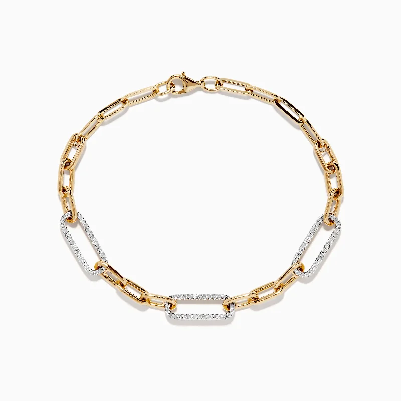 Adjustable bracelets for the perfect fit-D'Oro 14k Yellow Gold Paperclip Diamond Bracelet