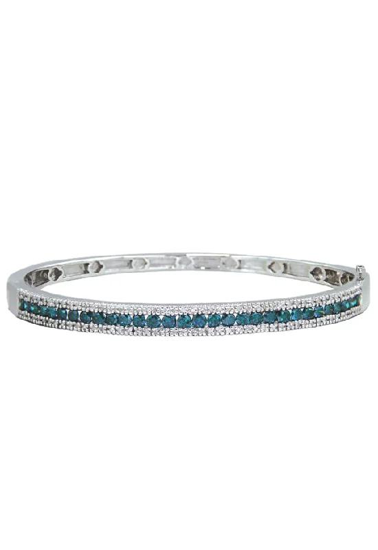 Custom friendship bracelets for meaningful connections-Bella Bleu 14K White Gold Blue and White Diamond Bangle, 2.13 TCW