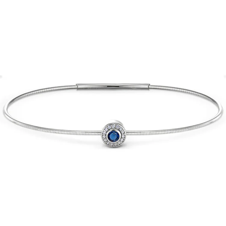 Boho-style bracelets for a laid-back vibe-Platinum Finish Sterling Silver Round Simulated Sapphire Birth Gem Bracelet with Simulated Diamonds