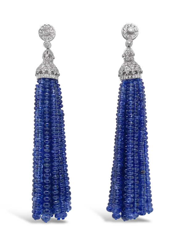 Classic diamond stud earrings for timeless elegance-Sapphire Bead & Diamond Tassel Earrings