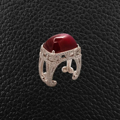 Sterling silver rings for everyday wear-Cabochon Ruby & Diamond Ring