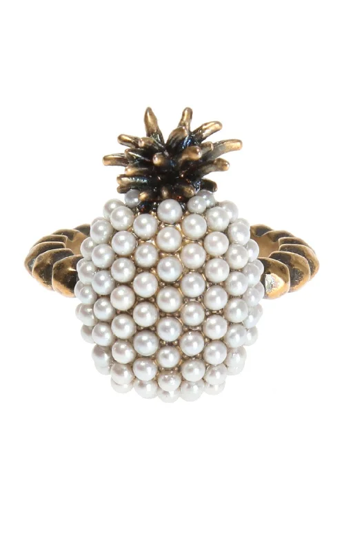 Trendy birthstone rings for stylish gifts-Gold Pearl Pineapple Ring