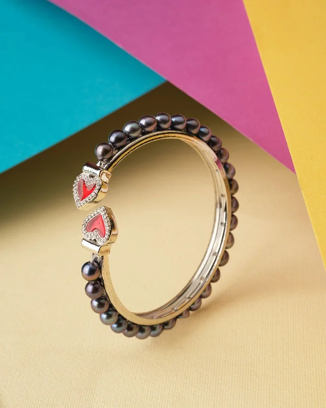 Bohemian-style bangles for a carefree vibe-Little Hearts Enamel Pearl Bangle