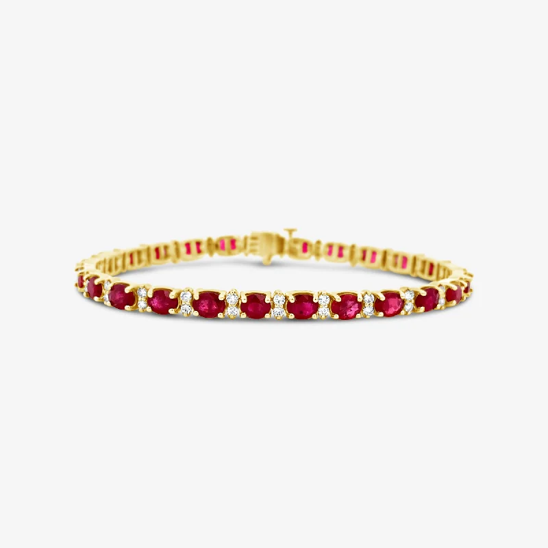 Men's bracelets with bold designs-10CT Ruby & Diamond Tennis Bracelet