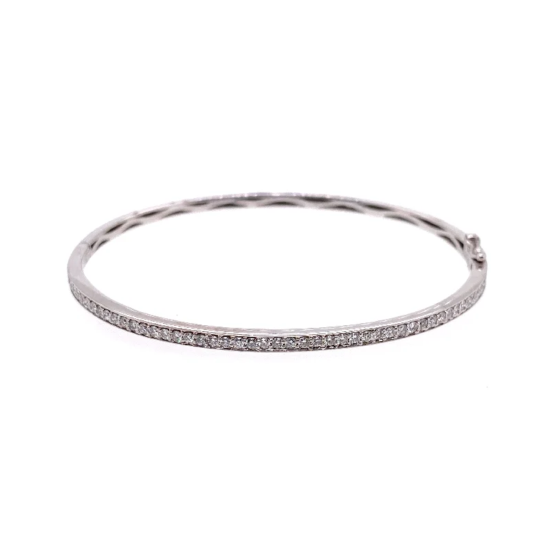 Modern bangle bracelets for contemporary style-18K White Gold Diamond Hinged Bangle