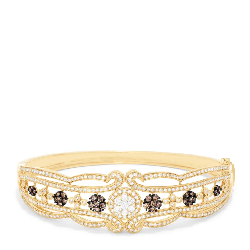 Simple leather bracelets for a casual look-14K Yellow Gold Diamond Filigree Bangle, 2.03 TCW