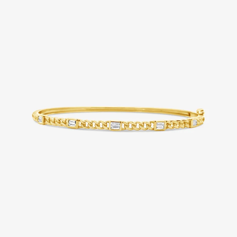 Adjustable metal bracelets for a comfortable fit-Baguette Diamond & Havana Link Bangle Bracelet