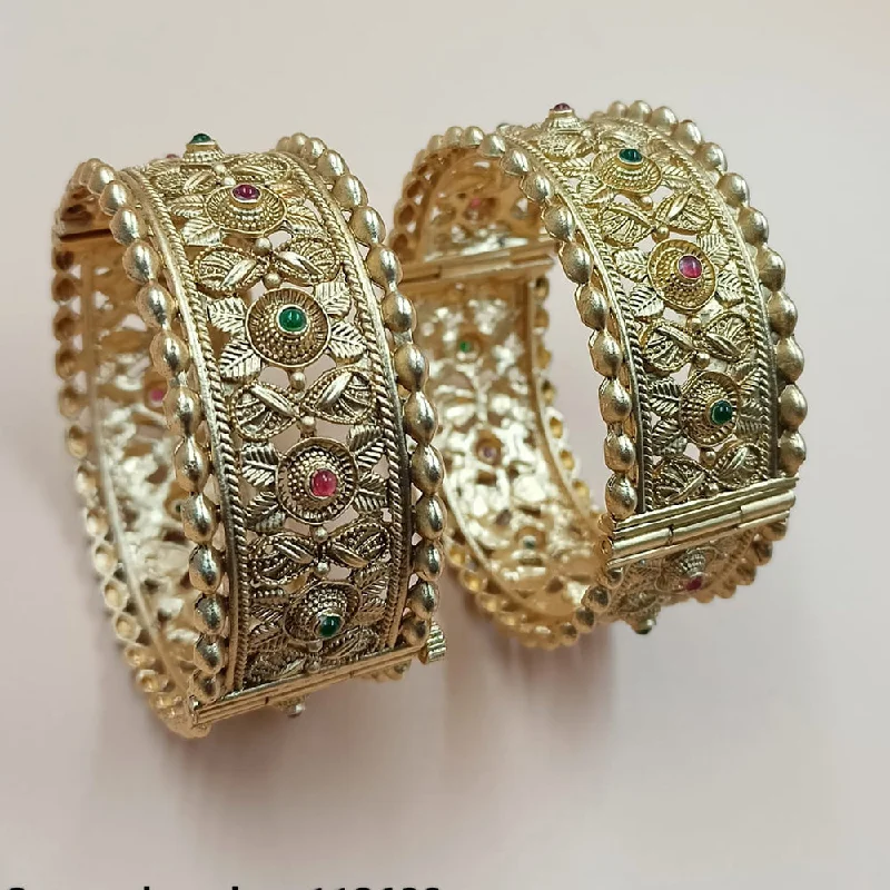 Fashion-forward gold bangles for a luxe feel-Padmawati Bangles Gold Plated Pota Stone Openable Bangles Set