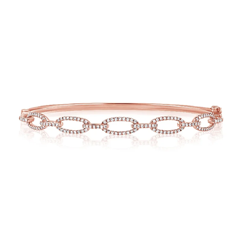 Elegant bangle sets for fashionable arm candy-14K Rose Gold Diamond Oval Link Hinged Bangle