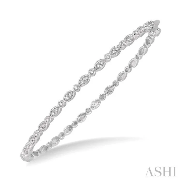 Retro-inspired bangles for a vintage style-1/4 Ctw Marquise Mount Round Cut Diamond Stackable Bangle in 14K White Gold