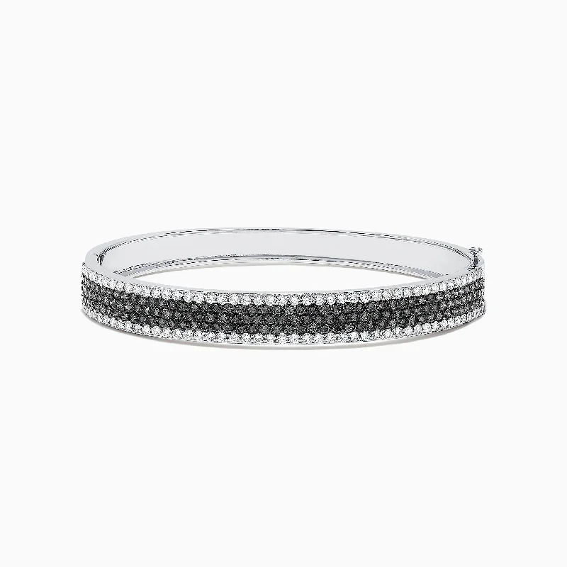 Fashion bracelets for trendy outfits-14K White Gold Black and White Diamond Bangle, 4.47 TCW