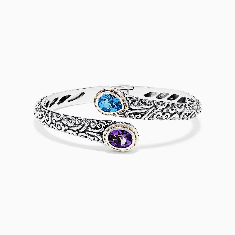 Elegant pearl bracelets for timeless beauty-925 Sterling Silver & 18K Gold Topaz and Amethyst Bangle, 3.32 TCW