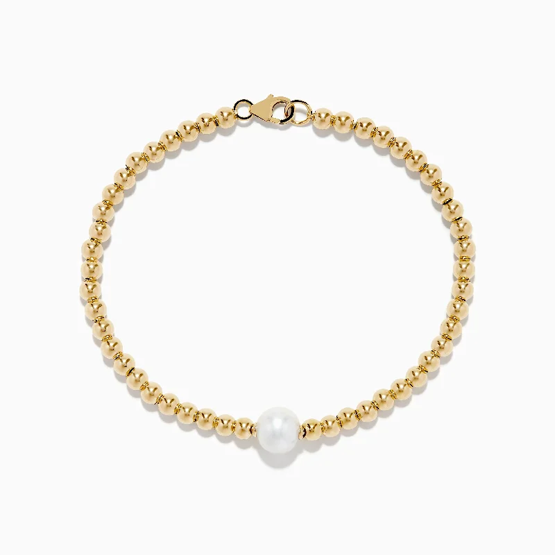 Sparkling tennis bracelets for elegant occasions-14K Yellow Gold Cultured Fresh Water Pearl Beaded Bracelet