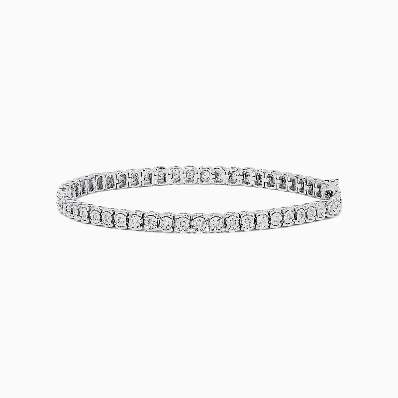 Luxury pearl bracelets for upscale events-925 Sterling Silver Diamond Tennis Bracelet