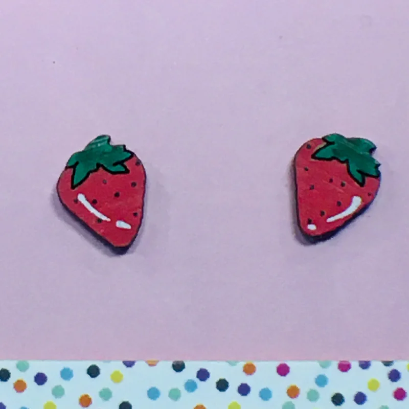 Custom heart-shaped earrings for romantic gifts-Studs: Strawberries