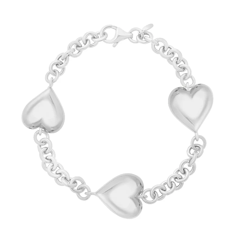 Luxury leather bracelets for an upscale look-Silver Puffed Triple Heart Bracelet