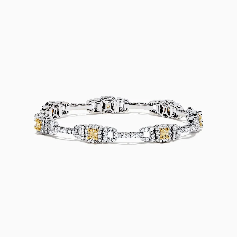 Nature-inspired bracelets for earthy fashion-18K Two Tone Gold Yellow and White Diamond Bracelet, 4.37 TCW