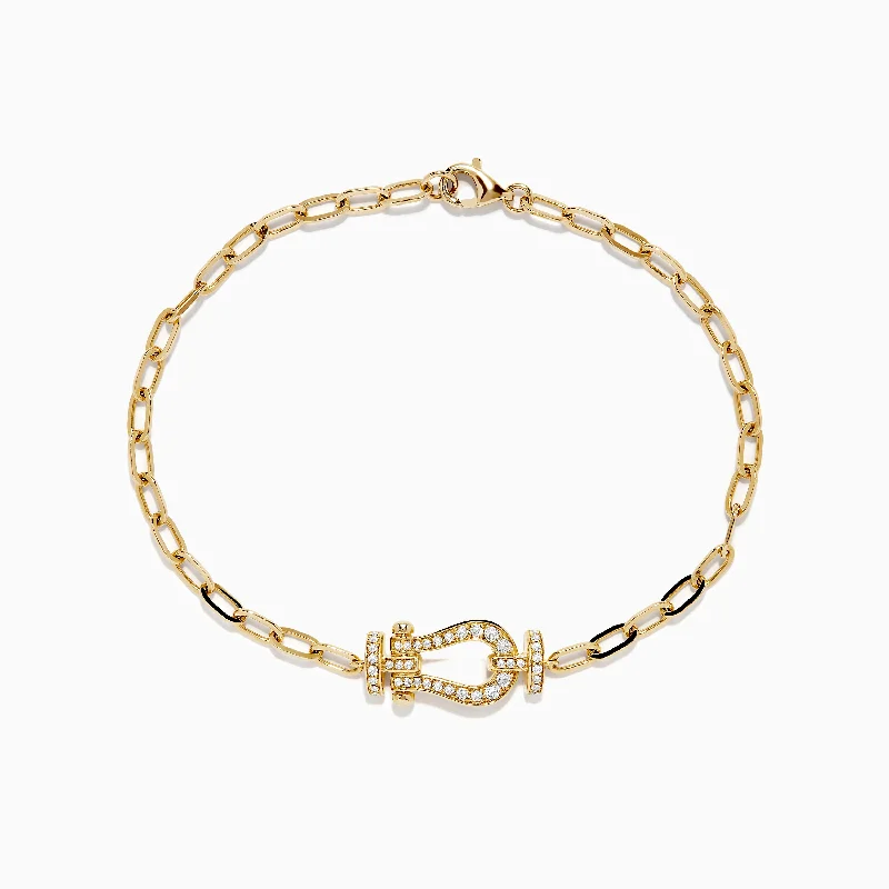 Trendy woven bracelets for a cool, casual style-D'Oro 14k Yellow Gold Diamond Horseshoe Paperclip Bracelet 0.21 TCW