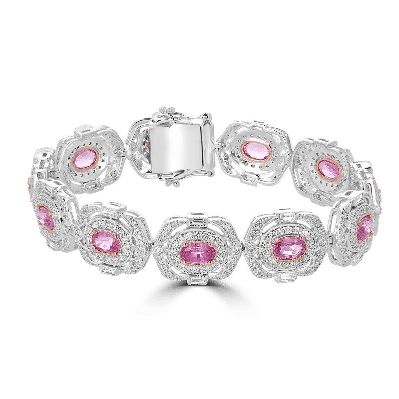 Stainless steel bracelets for a modern, durable style-JULEVE 18KT 7.08 CARAT PINK SAPPHIRE & 4.04 CARAT DIAMOND HALO BRACELET