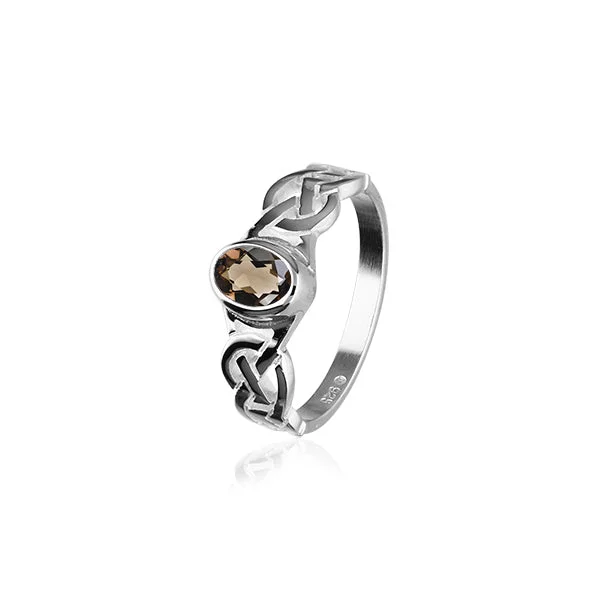 Stackable rings for trendy looks-Celtic Silver Ring CR53 Smoky Quartz