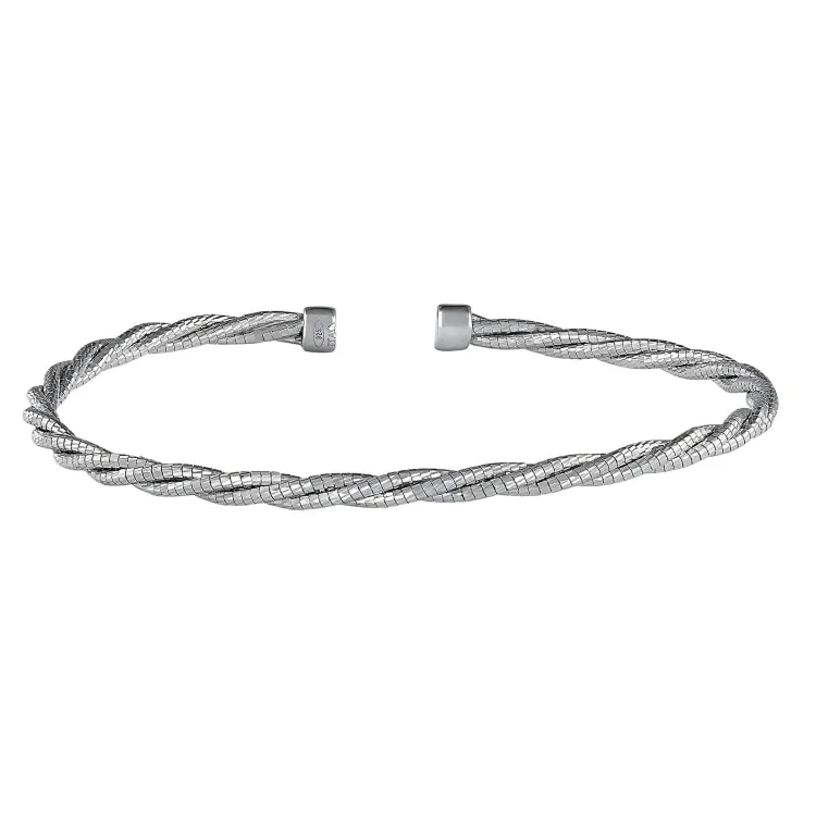 Custom engraved leather bracelets for meaningful gifts-Rhodium Finish Sterling Silver Twisted Cable Cuff Bracelet