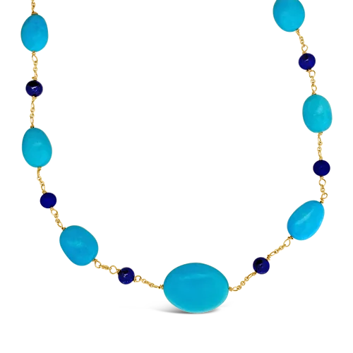 Luxury gold necklaces for high-end fashion-Turquoise & Lapis Bead Necklace