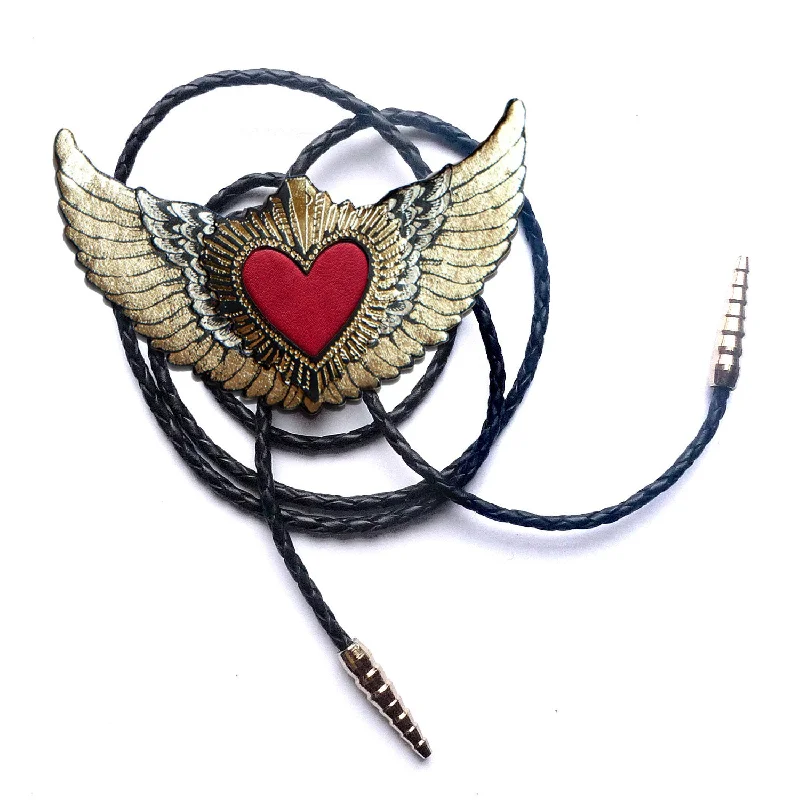 Statement necklaces for evening parties-WINGED HEART . bolo