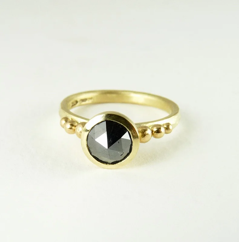 Stackable rings for trendy looks-Rose Cut Black Diamond Granulation Ring