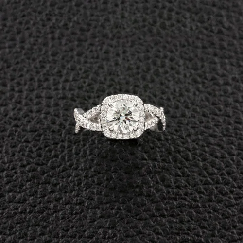 Sterling silver rings for everyday wear-Diamond Engagement Ring with Halo