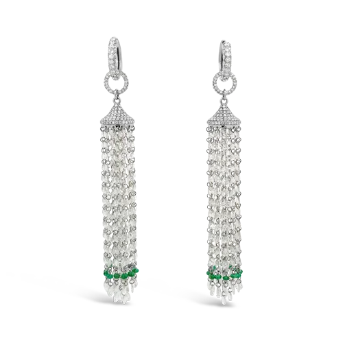 Personalized name earrings for a fun, trendy gift-Emerald & Diamond Tassel Earrings