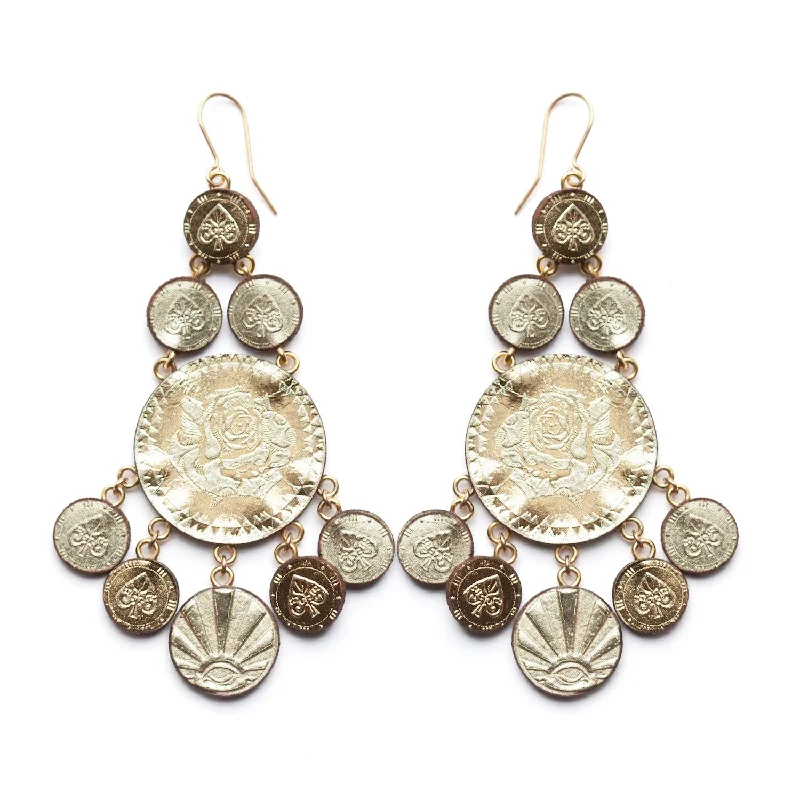 Statement earrings for evening parties-LUCKY COIN CHANDELIER . earrings