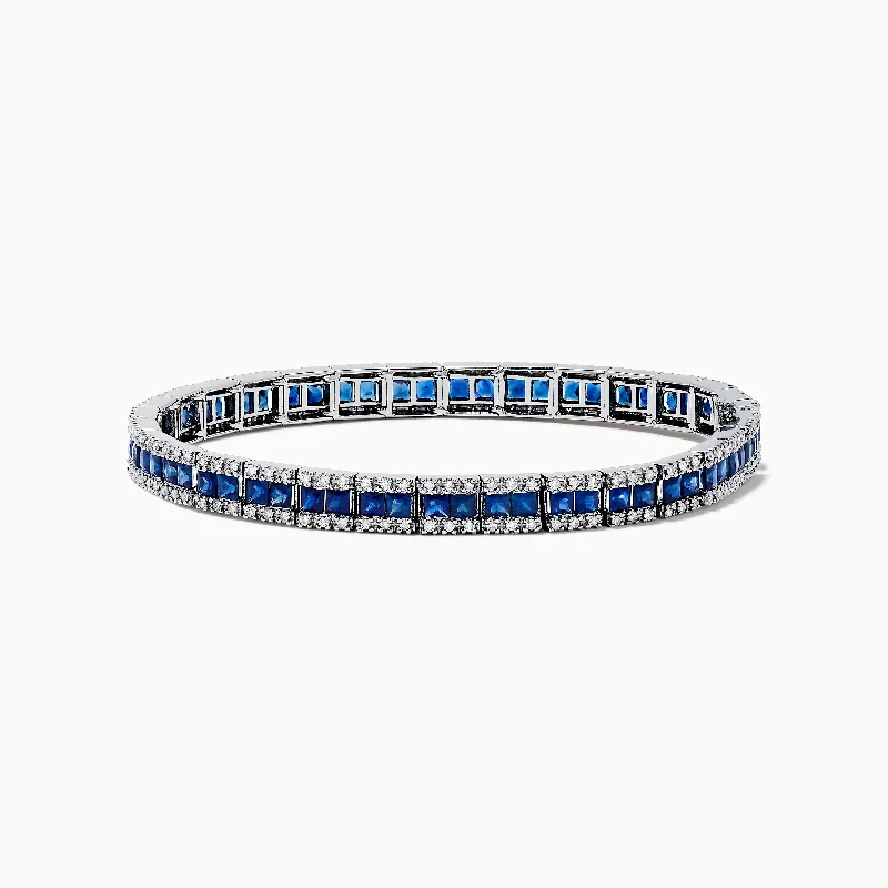 Simple gold bracelets for elegant simplicity-14K White Gold Blue Sapphire and Diamond Bracelet, 9.16 TCW