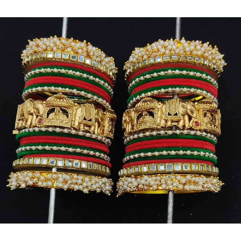 Chunky statement bangles for bold impact-Akruti Collection Gold Plated Copper Temple  Bangles Set