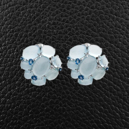 Trendy drop earrings for evening wear-Aquamarine, Sapphire & Diamond Earrings