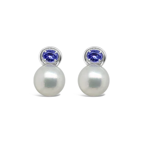 Hoop earrings with intricate designs-South Sea Pearl & Tanzanite Earrings