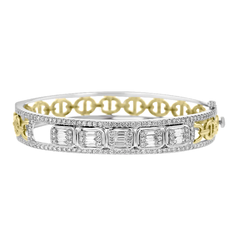 Bangles with intricate detailing for unique flair-18K YELLOW AND WHITE GOLD 2.79CT DIAMOND SLIDE BANGLE BRACELET