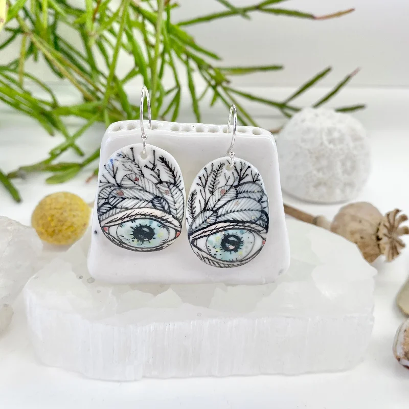 Custom birthstone earrings for personalized jewelry-Hand Painted ‘Protective Eye’ Porcelain Earrings