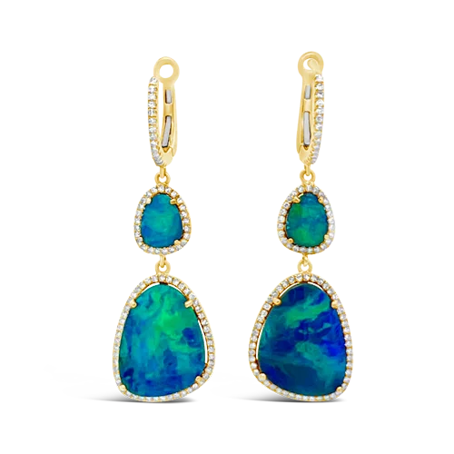 Custom birthstone earrings for personalized jewelry-Opal & Diamond Dangle Earrings