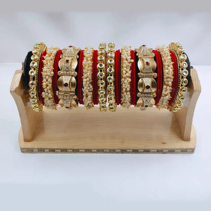 Designer bangles for high-end jewelry collections-Akruti Collection Gold Plated Kundan Stone And Pearl Meenakari Bangles Set