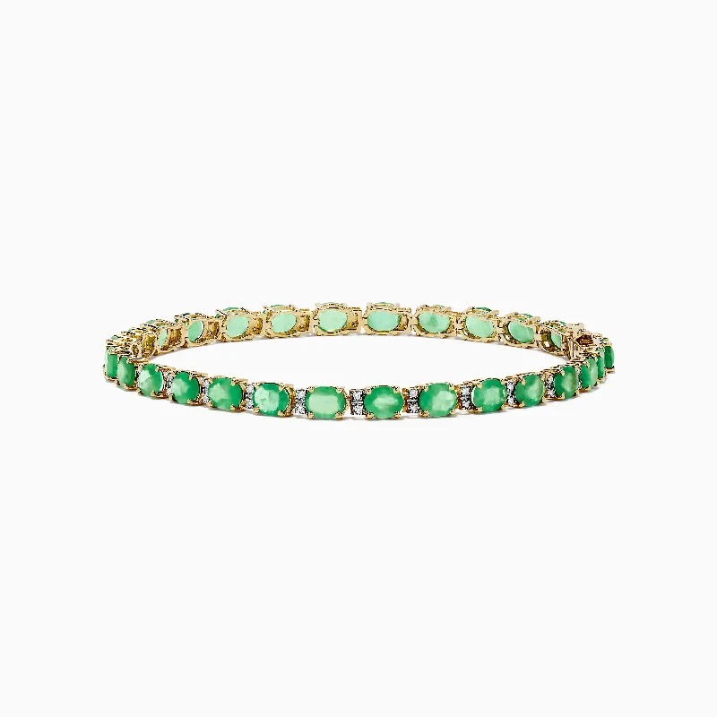 Trendy stacked bracelets for a layered fashion statement-14K Yellow Gold Emerald & Diamond Tennis Bracelet, 9.56 TCW