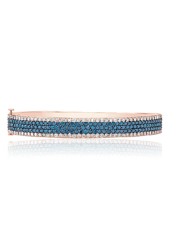 Couples matching bracelets for love and connection-Bella Bleu 14K Rose Gold Blue and White Diamond Bangle, 4.47 TCW